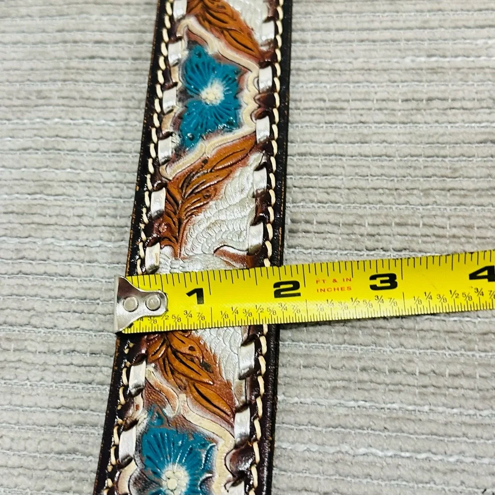 Navajo Sterling Silver Bear Paw Belt Buckle Raymond Begay B Chip Inlay w/ Belt‎